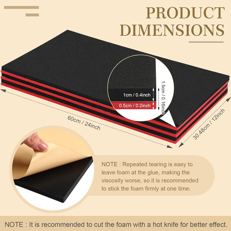 Sumind 3 مجموعات من منظمات صندوق الأدوات من الفوم مع بطانة قابلة للتعديل، فوم غير قابل للانزلاق، حصيرة لصندوق الأدوات، الخزائن، وأدراج الصناديق، باللون الأسود من الأعلى والأحمر من الأسفل (12 × 24 بوصة) - Image 2